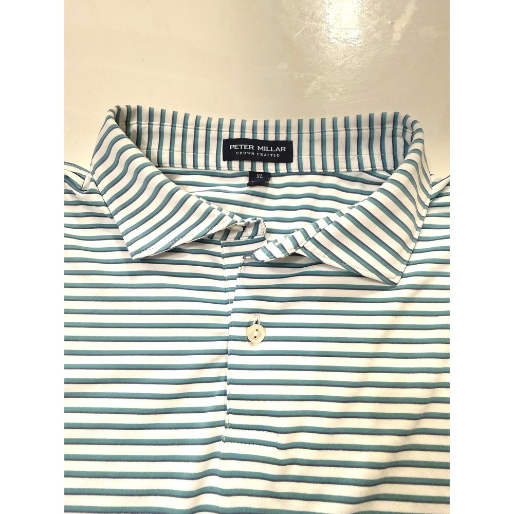 Peter Millar Crown Crafted Mens XL Polo Shirt Striped MS23XK02E Teal White